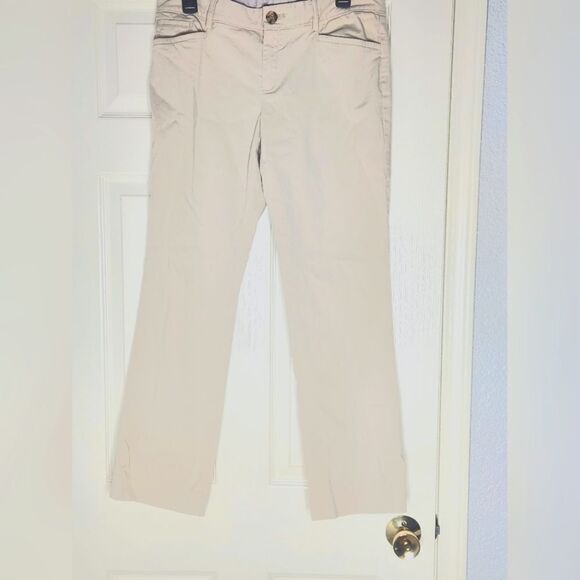 Banana Republic 8P TheLoganFit Full Length Cream Pockets Cotton Zip Women Pants - Picture 1 of 9